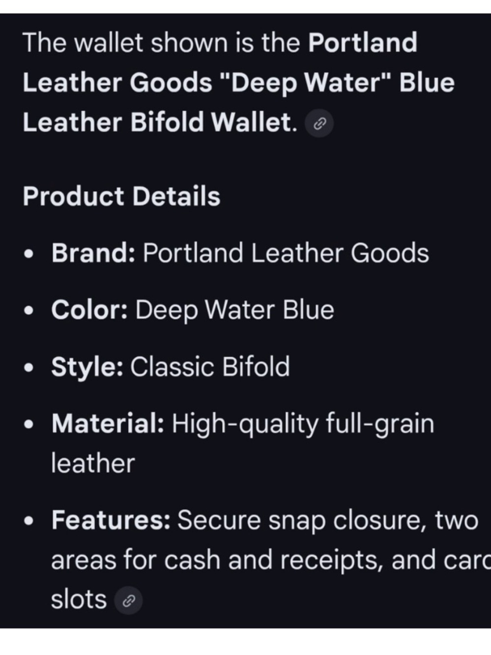 Portland Leather Goods Deep Water Navy Leather Snap Wallet - Picture 10 of 10